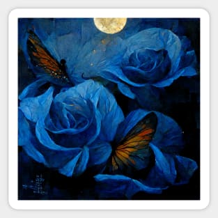 Butterfly at Blue Roses Sticker